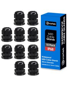 10 Pack M20 20mm IP68 Waterproof Black Cable Glands