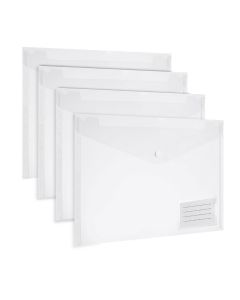 20 Pack A4 POPPER WALLET Plastic Document Folders Envelope Stud ID Holder - Clear