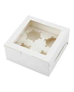 Cupcake Box, Holds 4 (10 Pack) White with Window Size