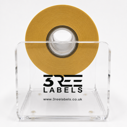 Thermal shipping label roll in clear acrylic desktop label dispenser