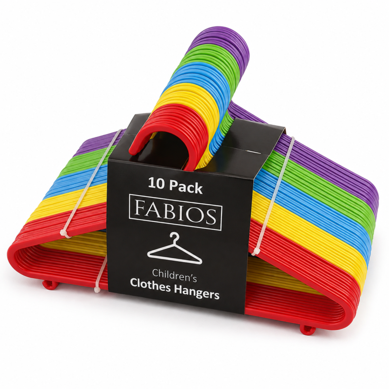 FABIOS 10 Pack Children’s Colourful Plastic Clothes Hangers