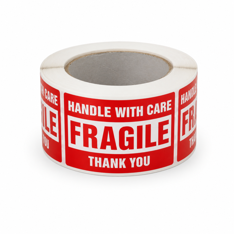Fragile Handle With Care stickers 76mm x 50mm red warning labels