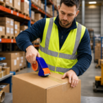 Handheld packing tape dispenser gun for sealing cardboard boxes and parcels