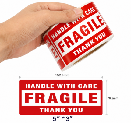 2000 Fragile Handle With Care Thank You stickers 76 x 152mm