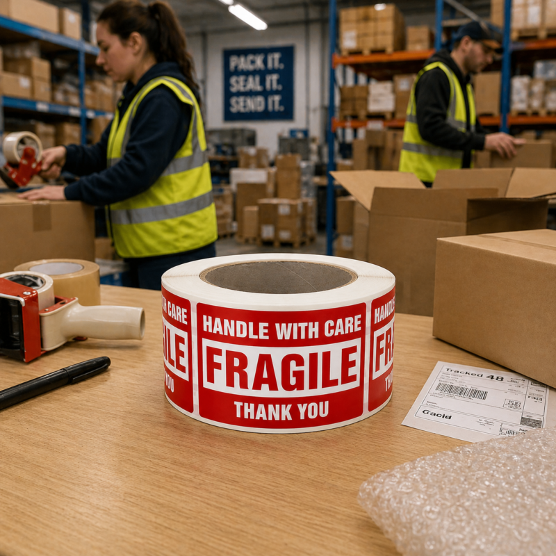 Large Fragile Handle With Care stickers for parcels boxes and shipping cartons