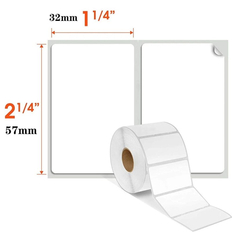 Roll of 57mm x 32mm white direct thermal self-adhesive labels