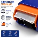 Packing tape gun with sharp cutter for sealing shipping cartons