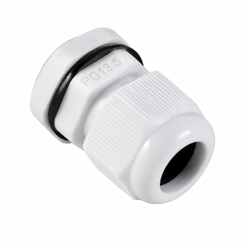 PG13.5 White IP68 Cable Gland – Angled View