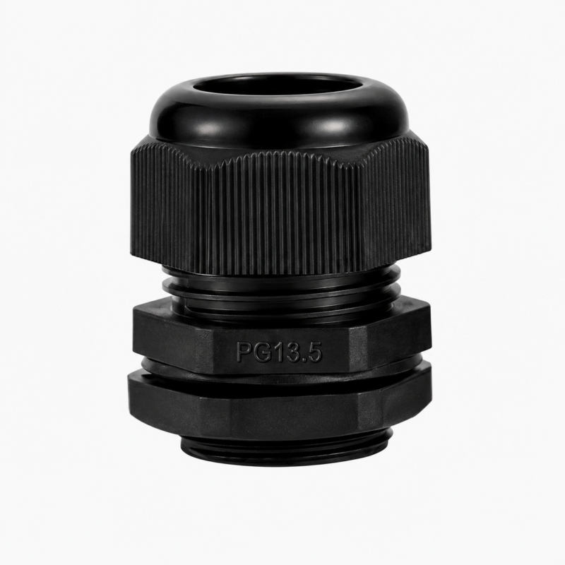 PG13.5 Black IP68 Waterproof Cable Gland – Front View